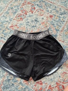 Simply Southern Black Athletic Shorts with Gray Waistband